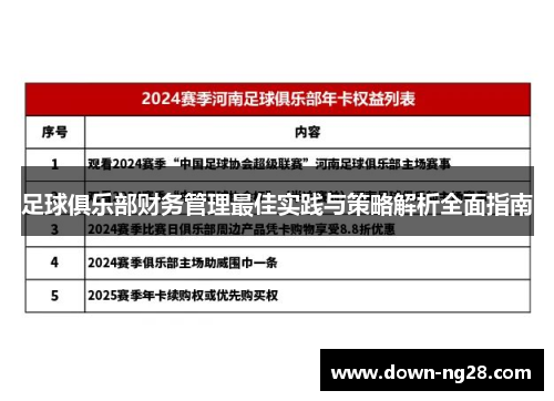 足球俱乐部财务管理最佳实践与策略解析全面指南 足球俱乐部财务管理最佳实践与策略解析全面指南